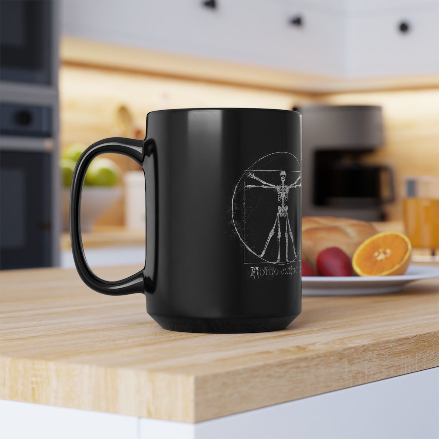 Vitruvian Skeleton Illustration Mug | Black 15oz Ceramic